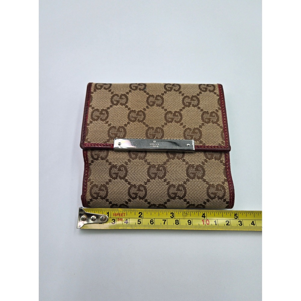 Gucci GG Canvas Red Leather Trim Bifold Wallet Authentic Designer Purse - Picture 4 of 9